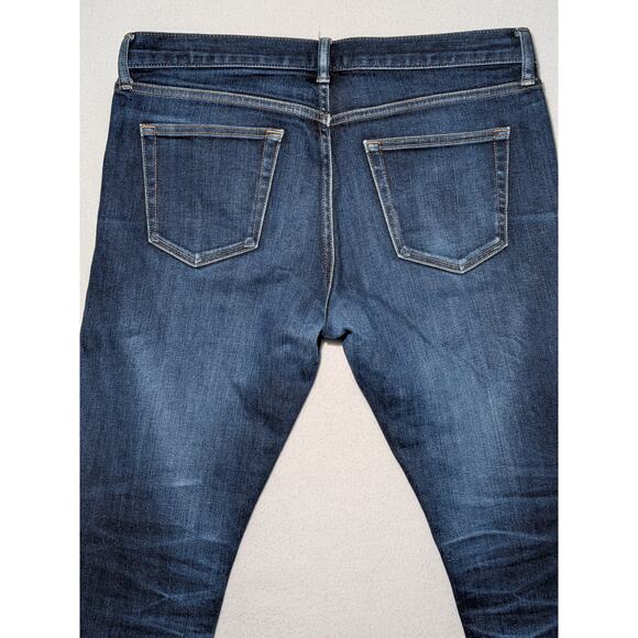 UNIQLO Slim Straight Jeans Japanese Kaihara Denim Low Rise Dark Wash 35x32 - Picture 6 of 16